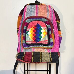 Colourful Woven Striped Backpack Front Pocket Rainbow Wiphala Made in Andes SA